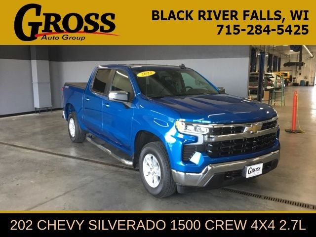 2022 Chevrolet Silverado 1500 LT LT1 in Glacier Blue Metallic — front three-quarter view