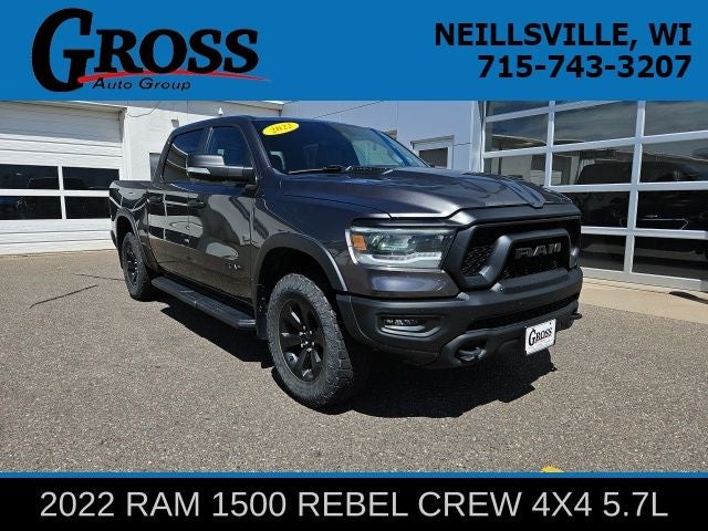 2022 RAM 1500 Rebel in Granite Crystal Metallic Clearcoat — front three-quarter view