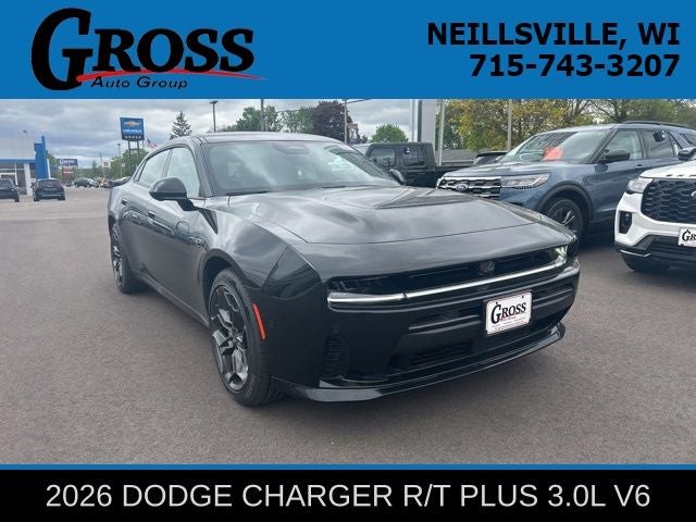 2026 Dodge Charger R/T Plus in Diamond Black Crystal Pearlcoat — front three-quarter view