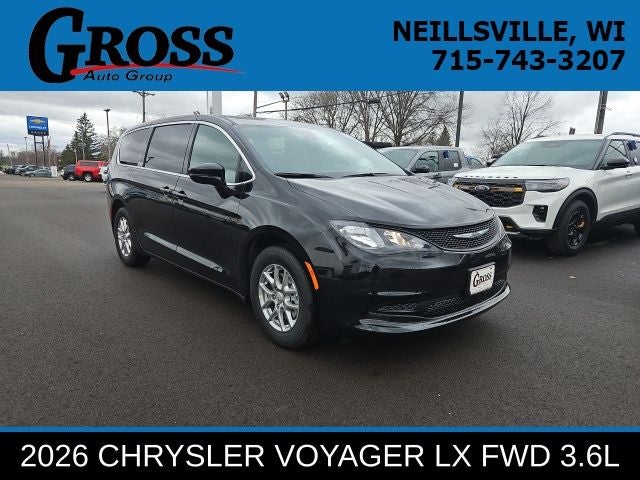 2026 Chrysler Voyager LX in Diamond Black Crystal Pearl-Coat Exterior Paint — front three-quarter view