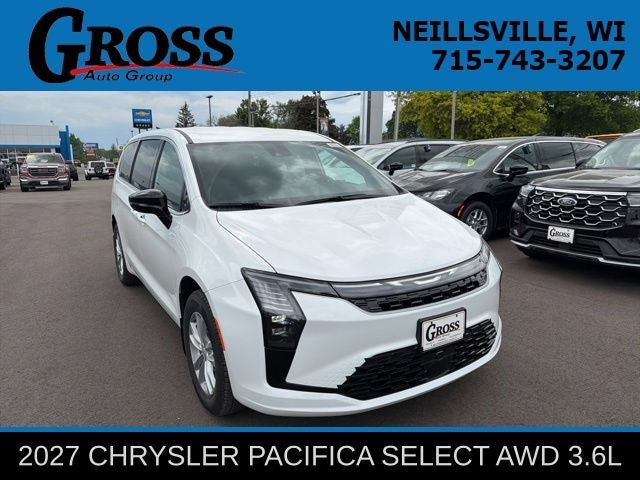 2027 Chrysler Pacifica Select in Bright White Clear-Coat Exterior Paint — front three-quarter view