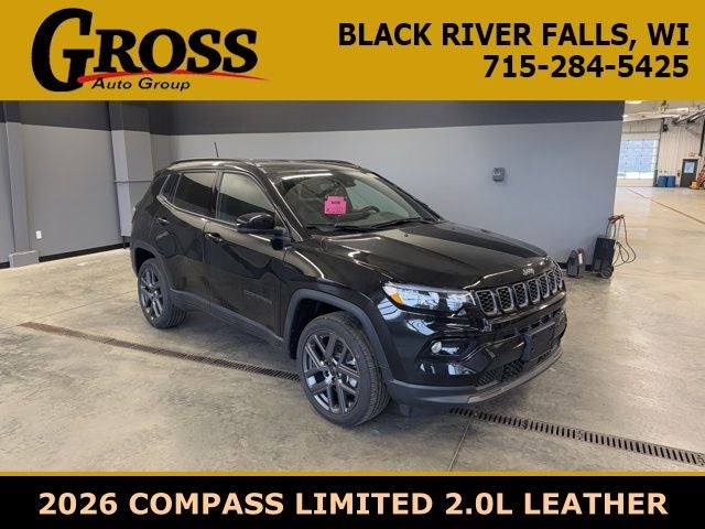 2026 Jeep Compass Limited in Diamond Black Crystal Pearl-Coat Exterior Paint — front three-quarter view